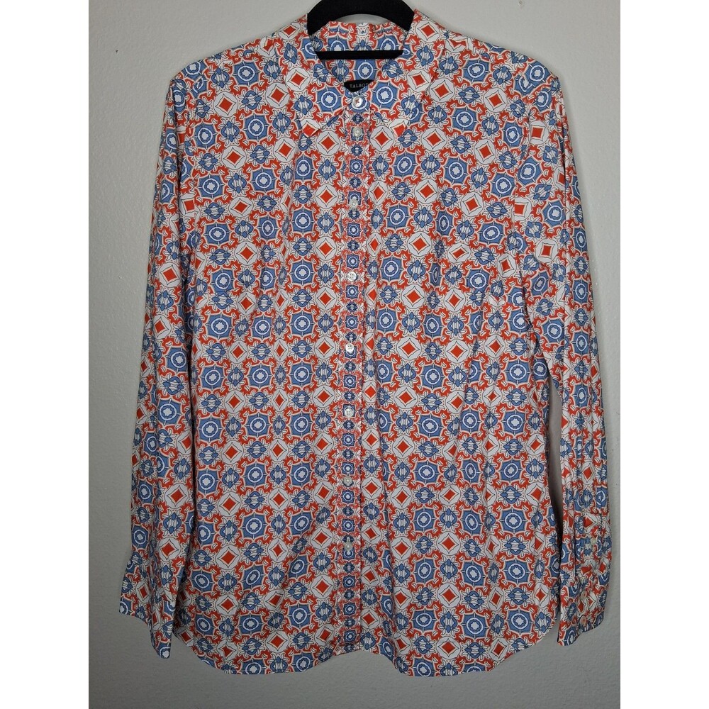 Talbots Geometric Tile Long Sleeve Button Shirt Preppy Business Casual Size L
